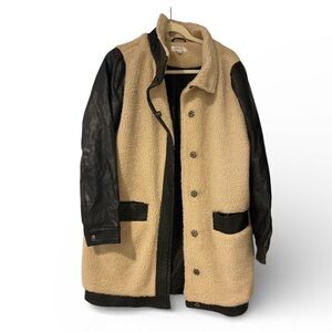 Barney’s New York Black Faux Fur / Faux Leather Long jacket With Pockets Size M